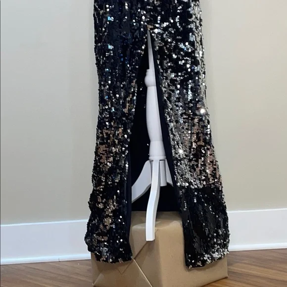 Rachel Zoe Black & Silver Sequin Sleeveless Plunge Neckline Women’s Dress - Picture 5 of 12